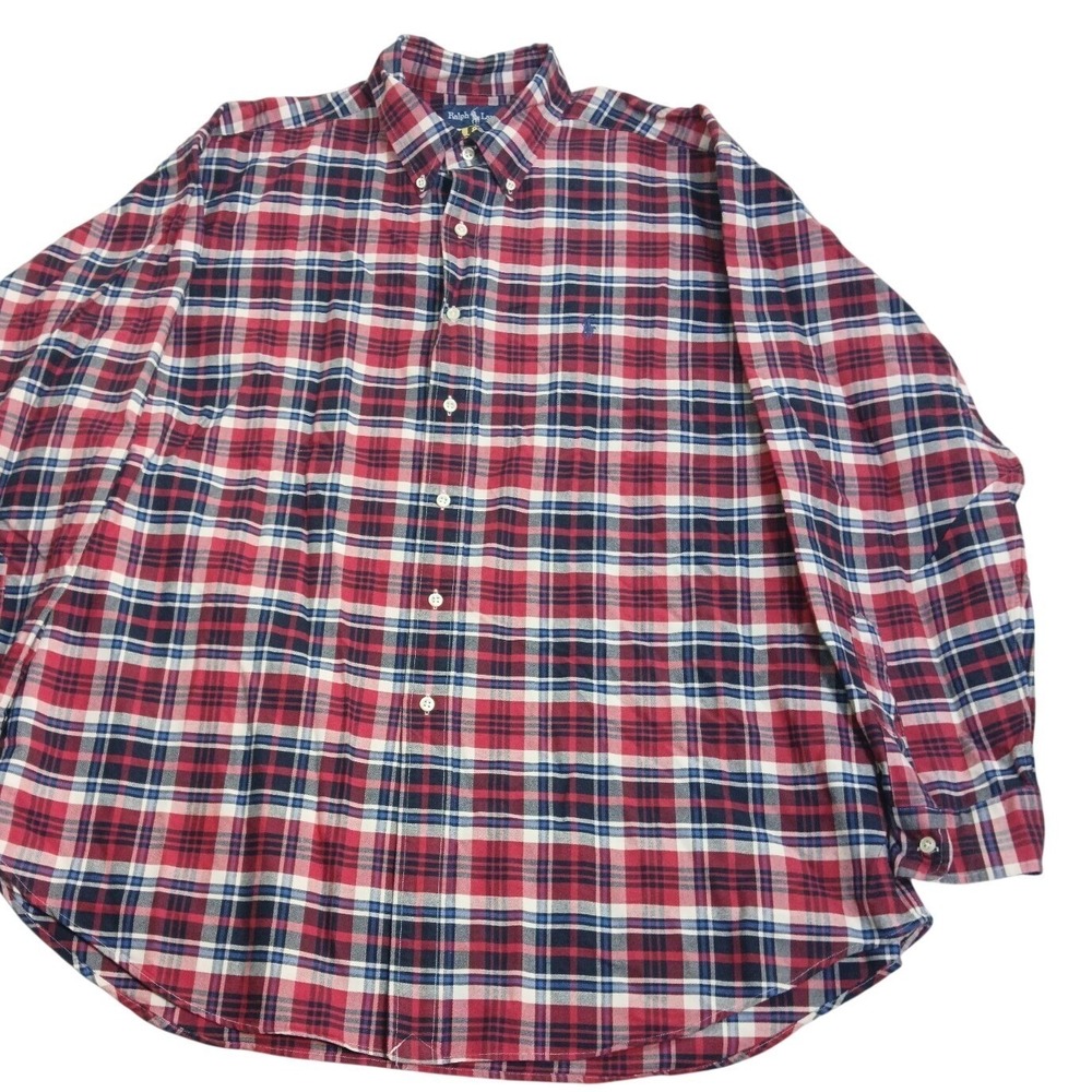 Ralph Lauren Shirt XL red white blue checked mens long sleeve heavy shirt